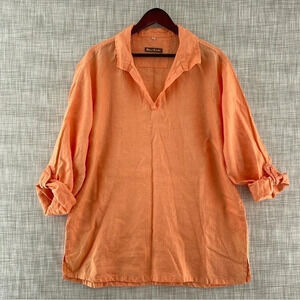 Island Imposter Peach 100% Linen Slit neck Long Sleeve Button tab Pullover XL